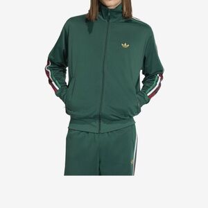 adidas Dark Green Track Jacket with Red and White Sleeve Stripes
